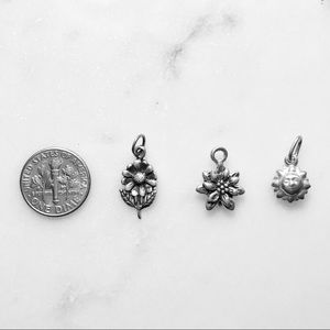 Sunflower Flower Sun Sterling Silver Charms 3 Set